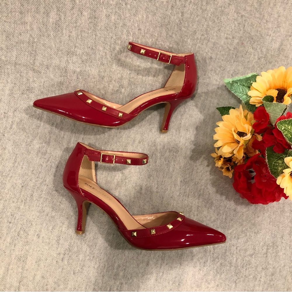 NWT - Sole Society Elegant Red Patent Heels with Gold Studs